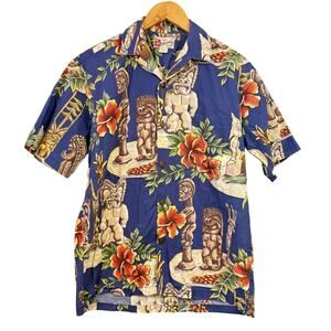 Hilo Hattie Vintage Hawaiian Shirt Button Down Tropical Small Tiki Luau Cotton
